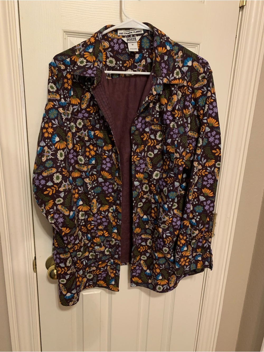 Duluth Wm Free Swinging Flannel Elderberry Moth/Floral Button Down Sz 1X